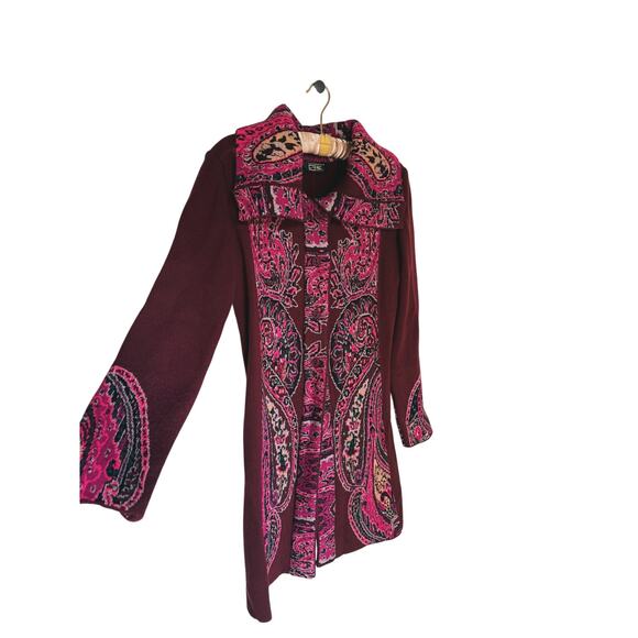 Cachemiras Paisley Wool Long Cardigan Pink Red Vintage M Artsy Victorian Fairy - Picture 6 of 6
